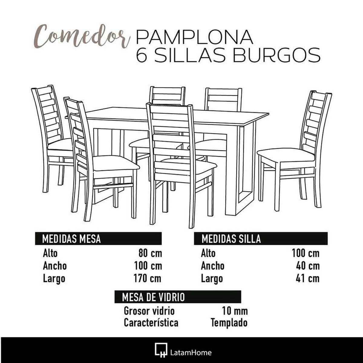 Juego de Comedor Latam Home Pamplona Segovia 6 Sillas Velvet Negro
