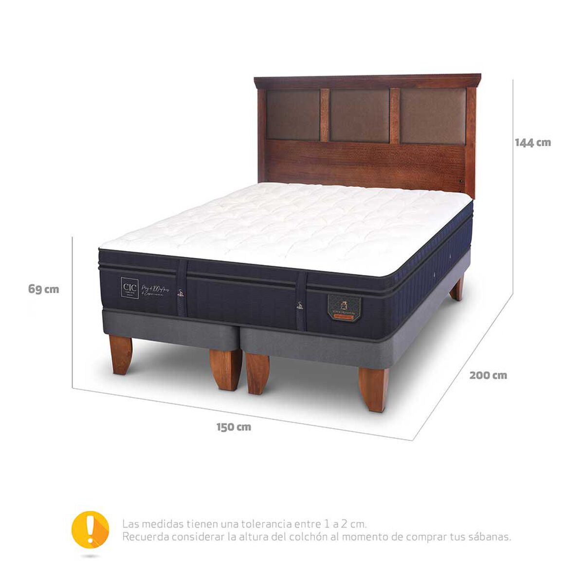 Cama Europea CIC Base Dividida 2 Plazas Súper Premium + Respaldo New Torino Caramelo