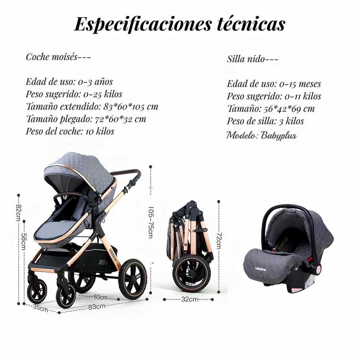 Coche Travel System con Accesorios LuBabycas X1 Azul