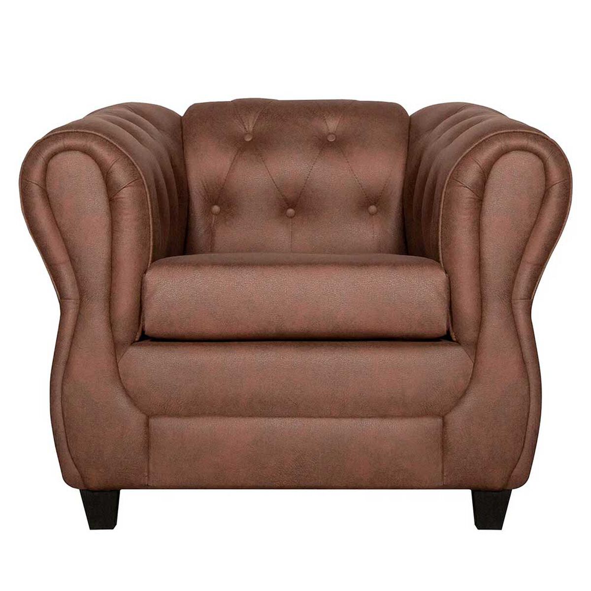 Juego de Living Ruzam Mobel Chesterfield Sofá 3 Cuerpos + Dos Sillones 1 Cuerpo PU Café
