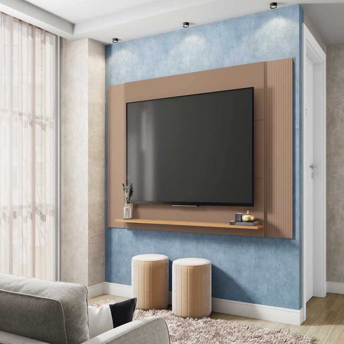 Set Panel + Rack 1.3 + Vitrina Decocasa Mondrian Gris