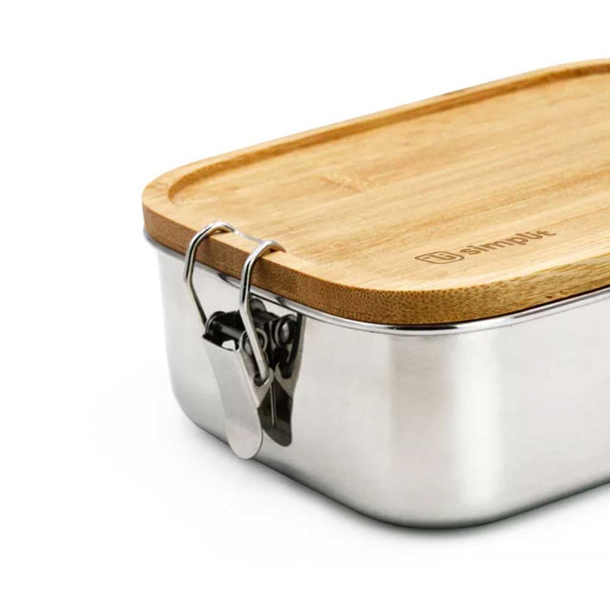 Tupper de Acero Inoxidable Tapa Madera Simplit Blanco 800 ml
