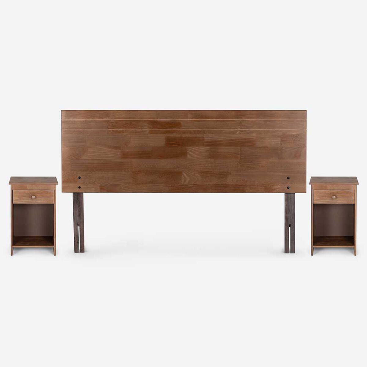 Cama Europea Rosen 2 Plazas Wave + Respaldo Tabor Caramelo + 2 Veladores