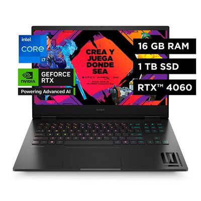 Notebook Gamer HP OMEN 16-wd0012la Core i7 13° 16 GB de RAM DDR5-5200 MHz (2 x 8 GB) 1TB 16.1 GPU NVIDIA® GeForce RTX™ 4060 para laptop (GDDR6 de 8 GB dedicada)