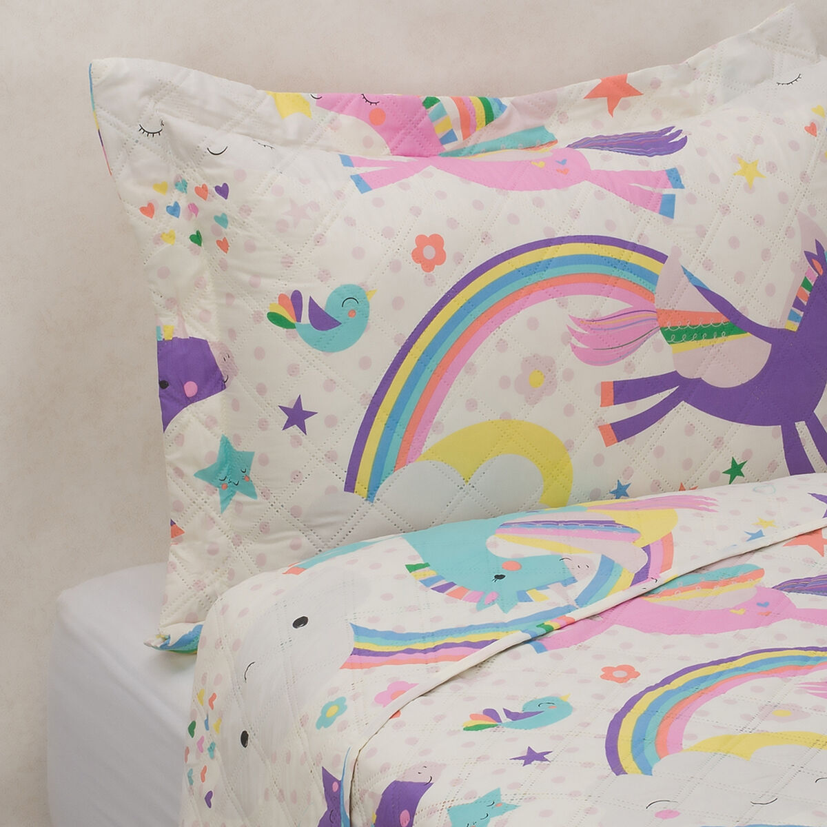 Cubrecama Bicolor Heat Press Casanova Kids 1,5 Plazas Unicornio