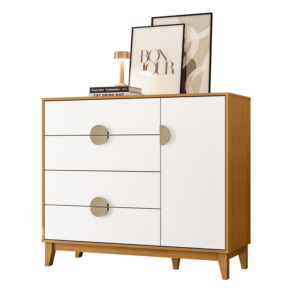 Cómoda Vekkahome Ipe 1 Puertas 4 Cajones Café