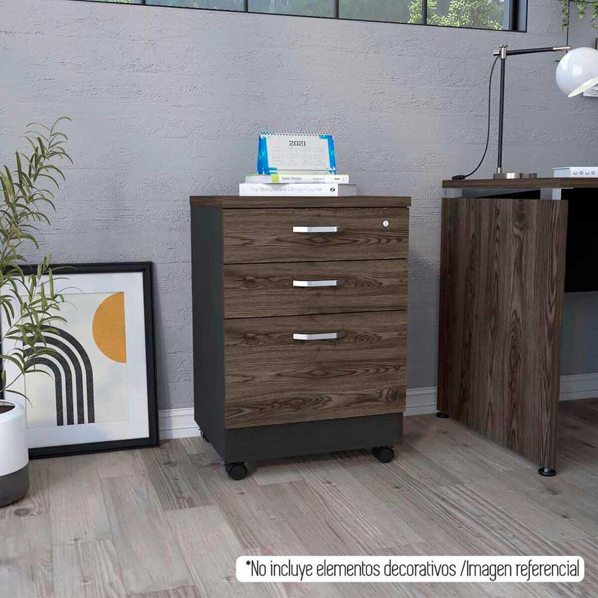 Mueble Archivador TuHome Home Office 3 Cajones Negro Soft Co&ntilde;ac