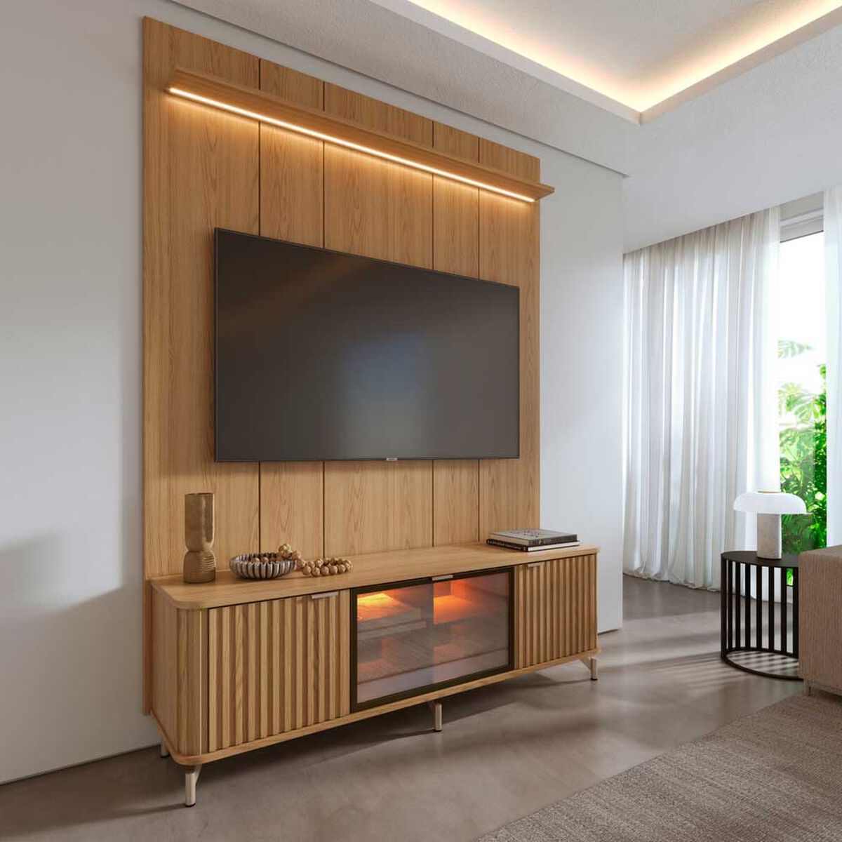 Rack + Panel TV Decocasa Neon Float hasta 75" Carvalho