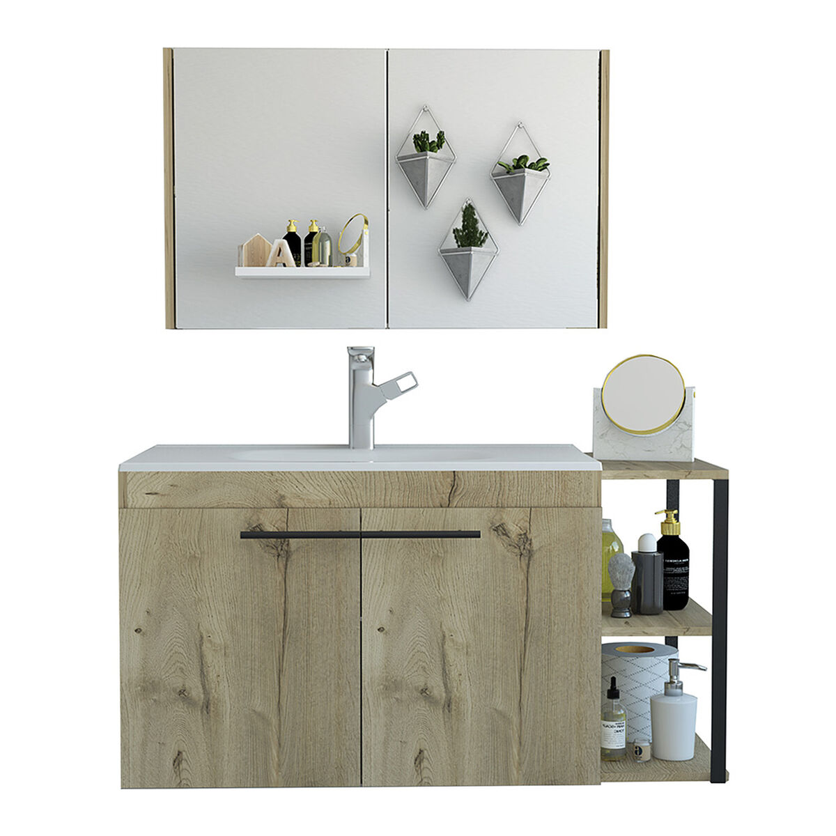 Combo Botiquín Bath 300 + Mueble Lavamanos Khari 100 TuHome