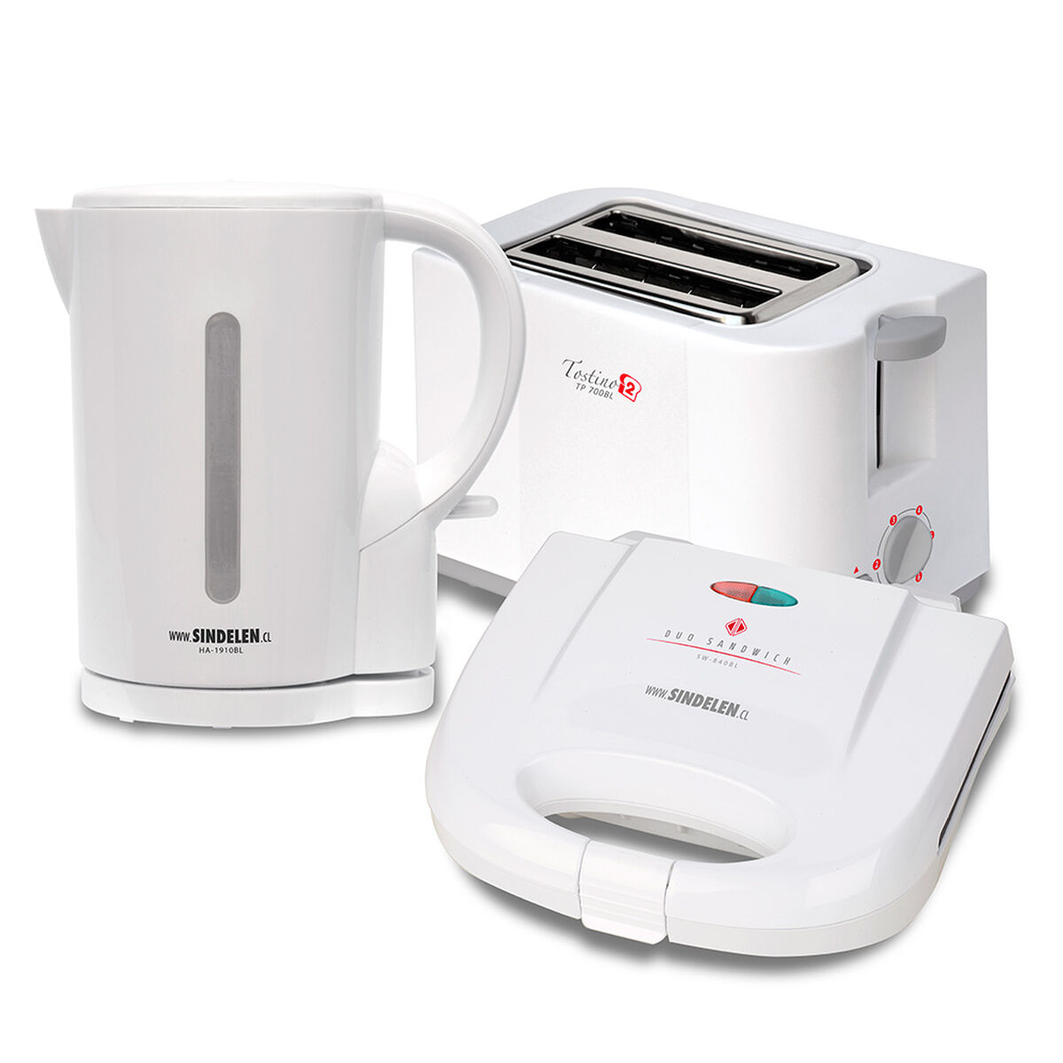 Combo Sindelen Hervidor Eléctrico 1,7 lt. + Tostador de Pan TP-700 BL + Sandwichera C1146