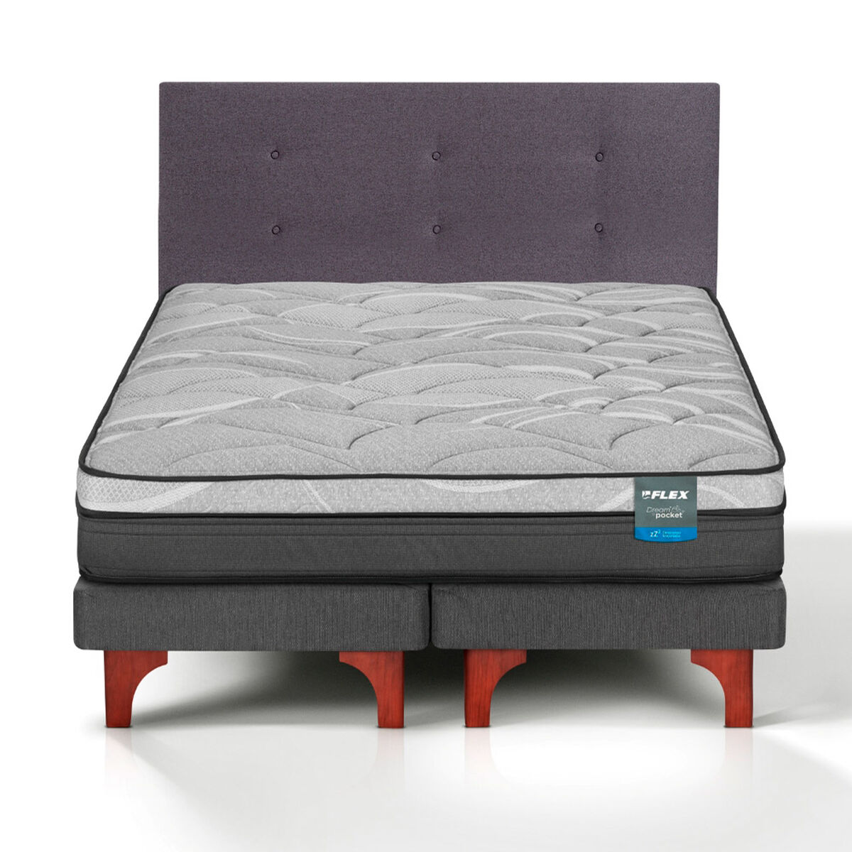 Cama Europea Flex 2 Plazas Dream Pocket Box B/D + Respaldo Royal Grafito