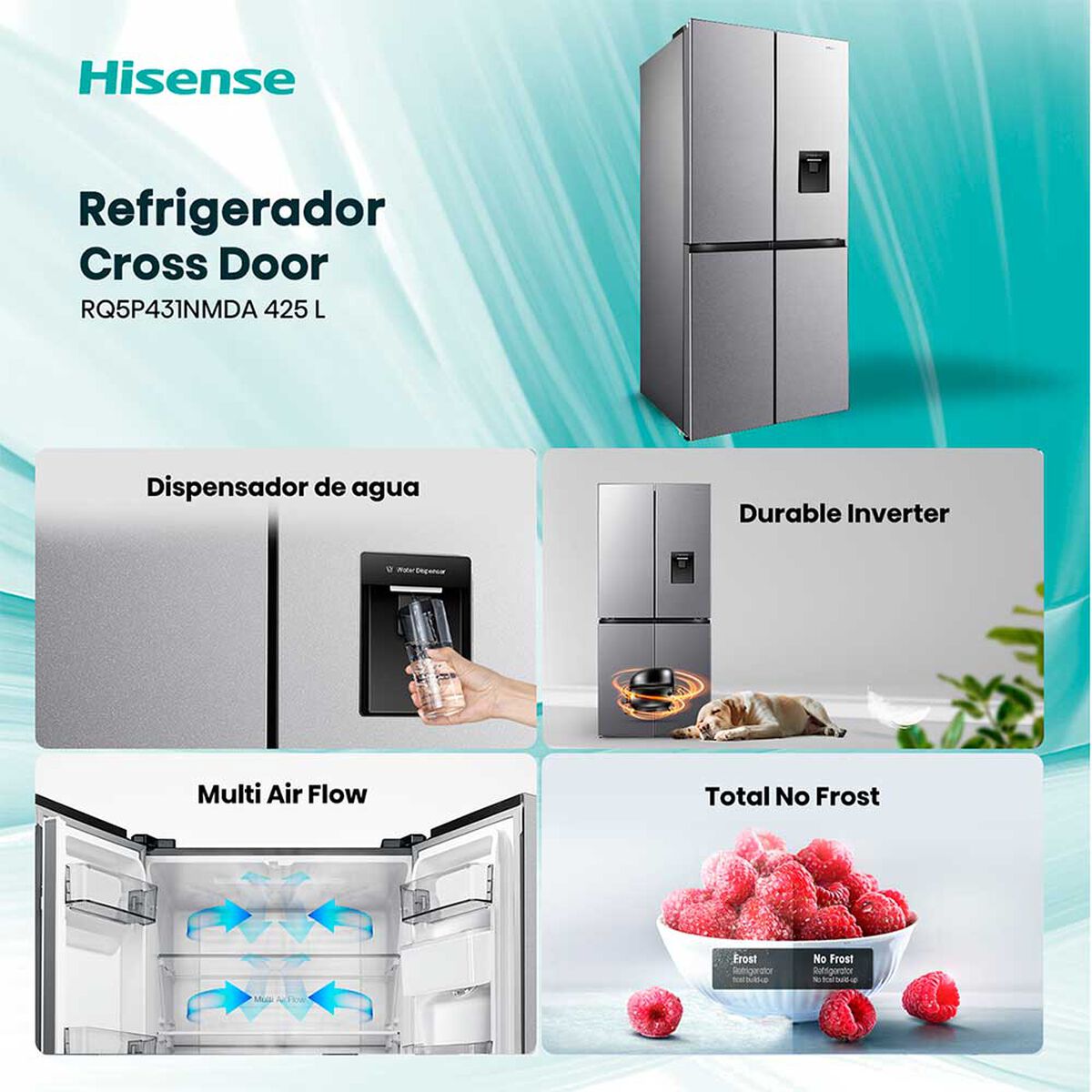Refrigerador Cross Door Hisense RQ5P431NMDA 425 lts.