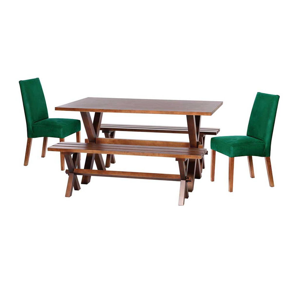 Juego de Comedor Latam Home Sevilla Cadiz 2 Sillas + 2 Bancas Velvet Verde