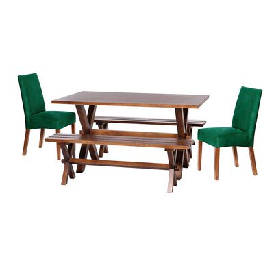Juego de Comedor Latam Home Sevilla Cadiz 2 Sillas + 2 Bancas Velvet Verde