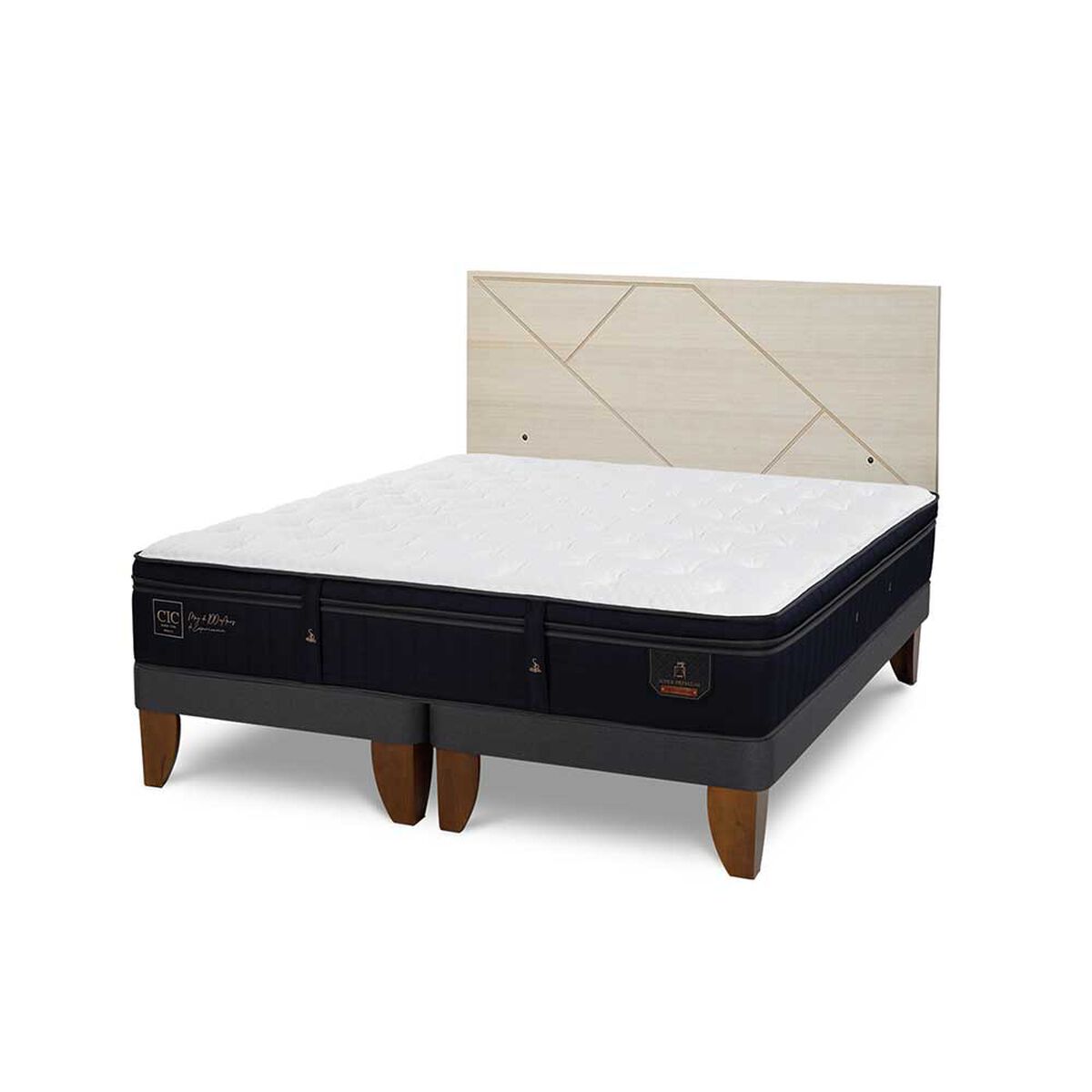 Cama Europea CIC Base Dividida 2 Plazas S&uacute;per Premium + Respaldo Villarrica Alpino