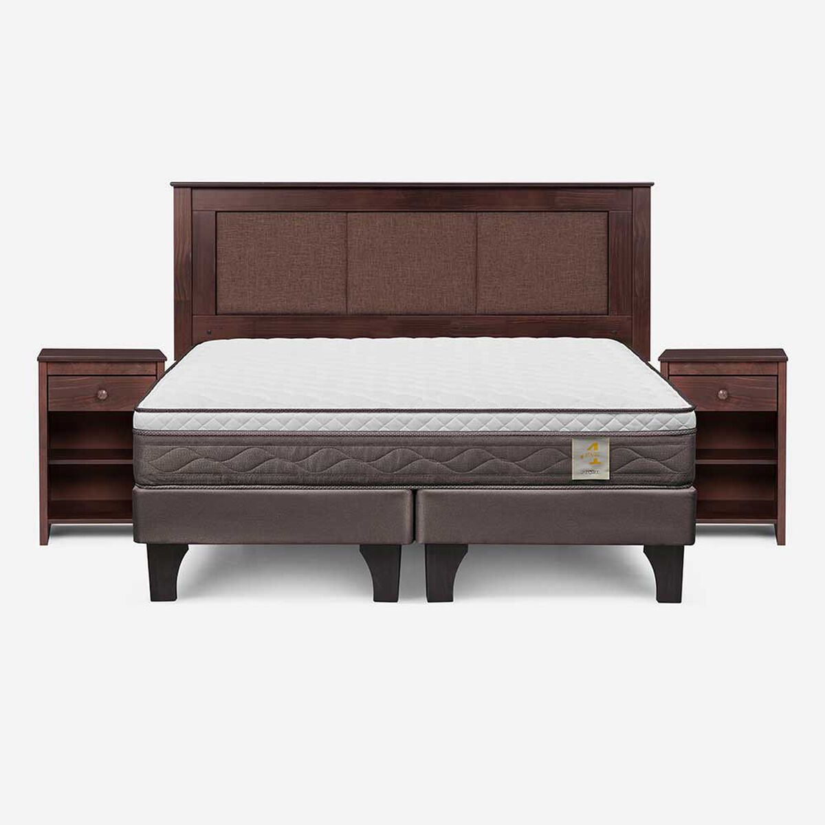 Cama Europea Rosen Base Dividida King New Style 4 Plus + Respaldo + 2 Veladores Rachel