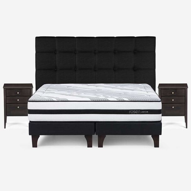Cama Europea Rosen Base Dividida King Driven + Respaldo + 2 Veladores Issey