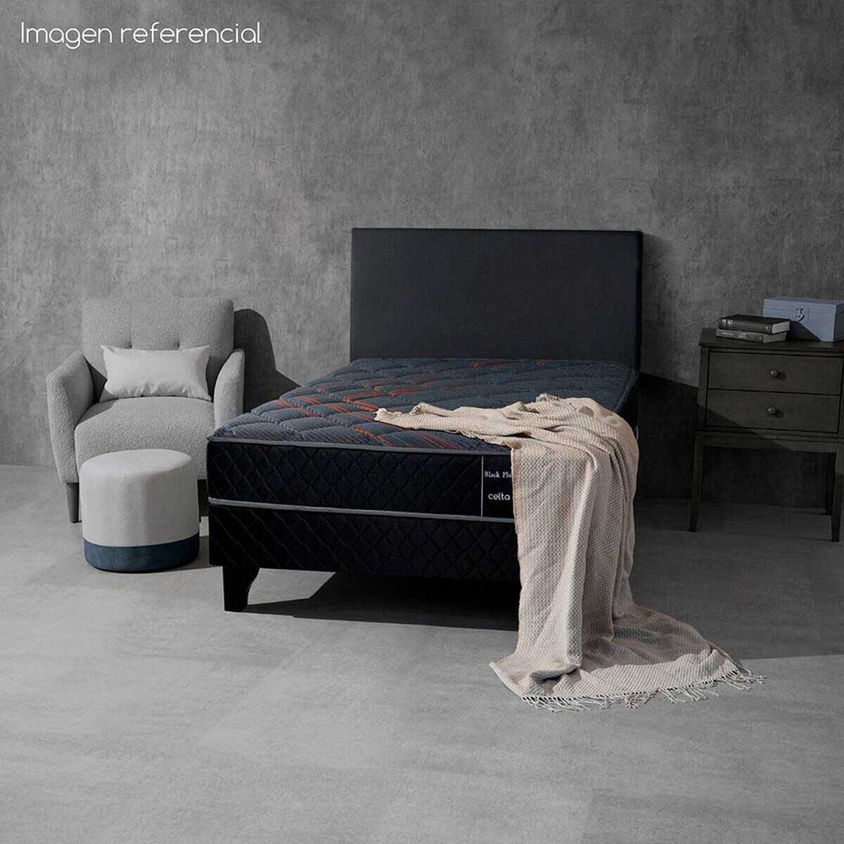 Cama Europea Celta 1,5 Plazas Black Plus + Respaldo