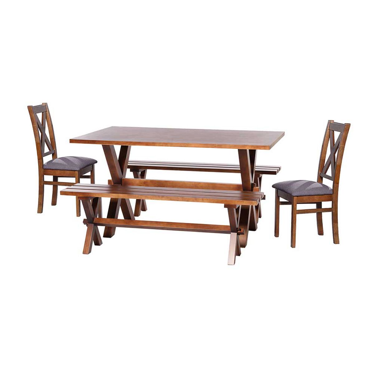 Juego de Comedor Latam Home Sevilla Segovia 2 Sillas + 2 Bancas Lino Gris Oscuro