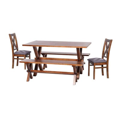 Juego de Comedor Latam Home Sevilla Segovia 2 Sillas + 2 Bancas Lino Gris Oscuro