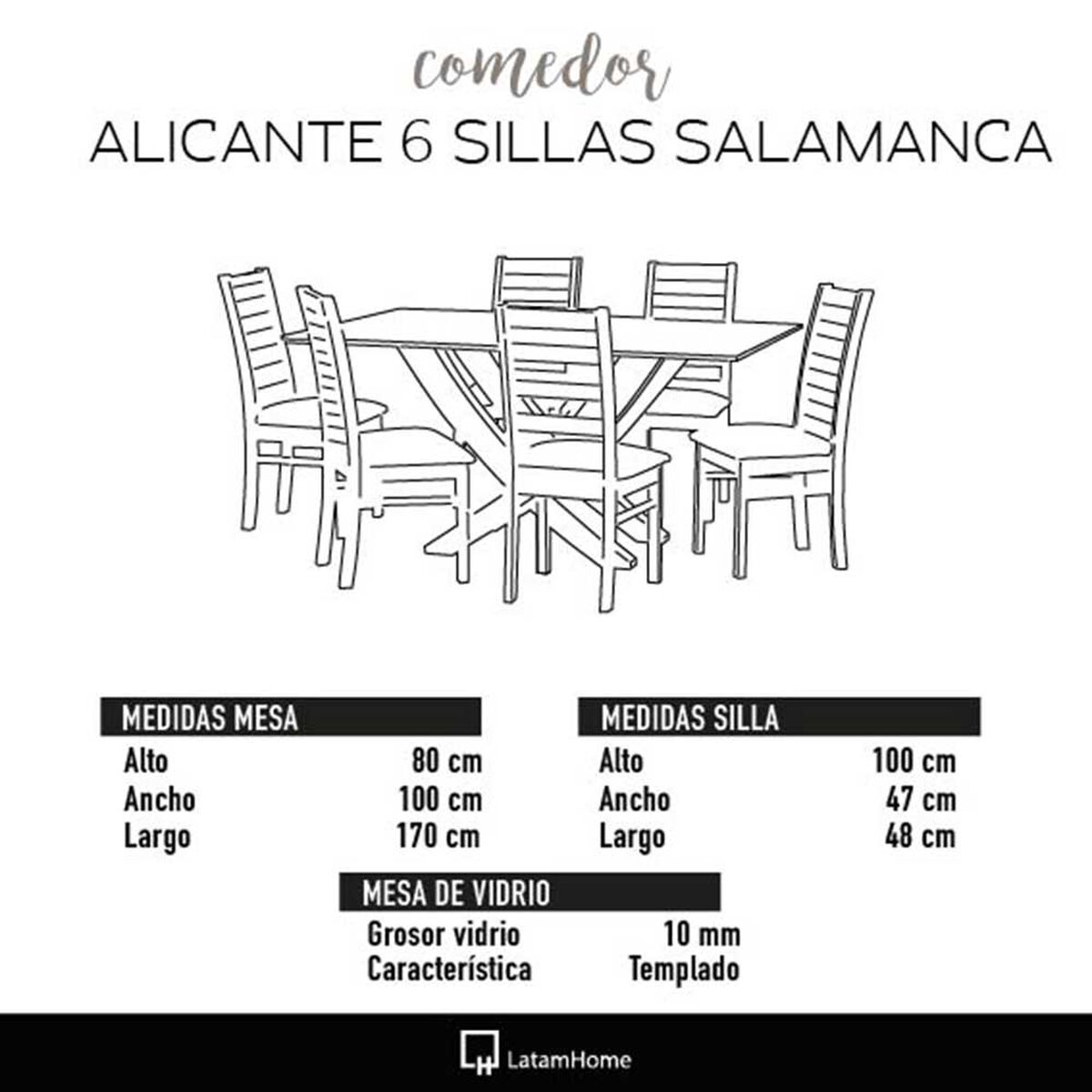 Juego de Comedor Latam Home Alicante 6 Sillas Gris Oscuro