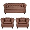 Juego de Living Ruzam Mobel Chesterfield Sofá 3 Cuerpos + Dos Sillones 1 Cuerpo PU Café