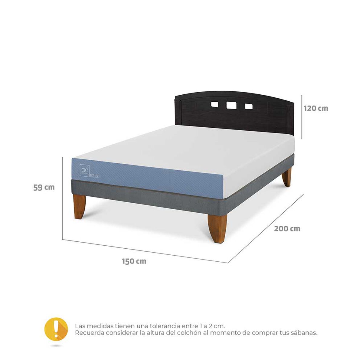 Cama Europea CIC 2 Plazas Excellence Plus + Respaldo Gales Negro