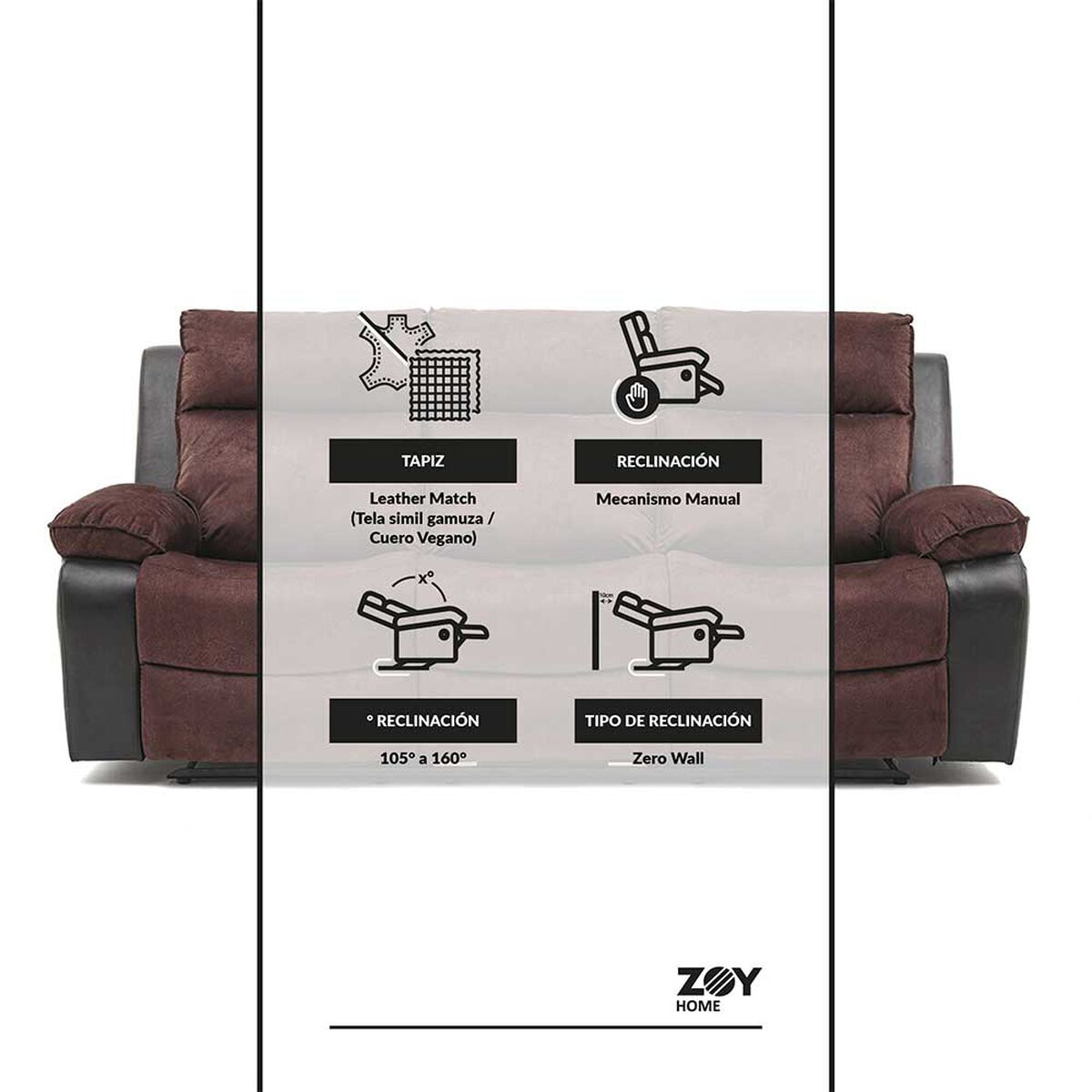 Sofá Reclinable Zoy Home Brunei 3 Cuerpos Café