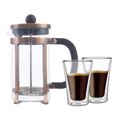 Pack Cafetera Francesa 600 ml + Set 2 Vasos 400 ml Simplit Negro