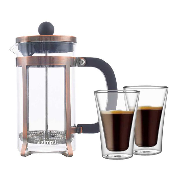Pack Cafetera Francesa 600 ml + Set 2 Vasos 400 ml Simplit Negro