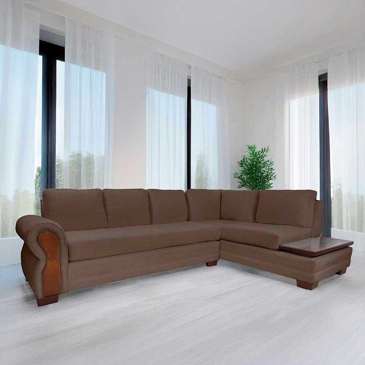 Sof&aacute; Seccional Living Factory Michigan 6 Cuerpos Caf&eacute;