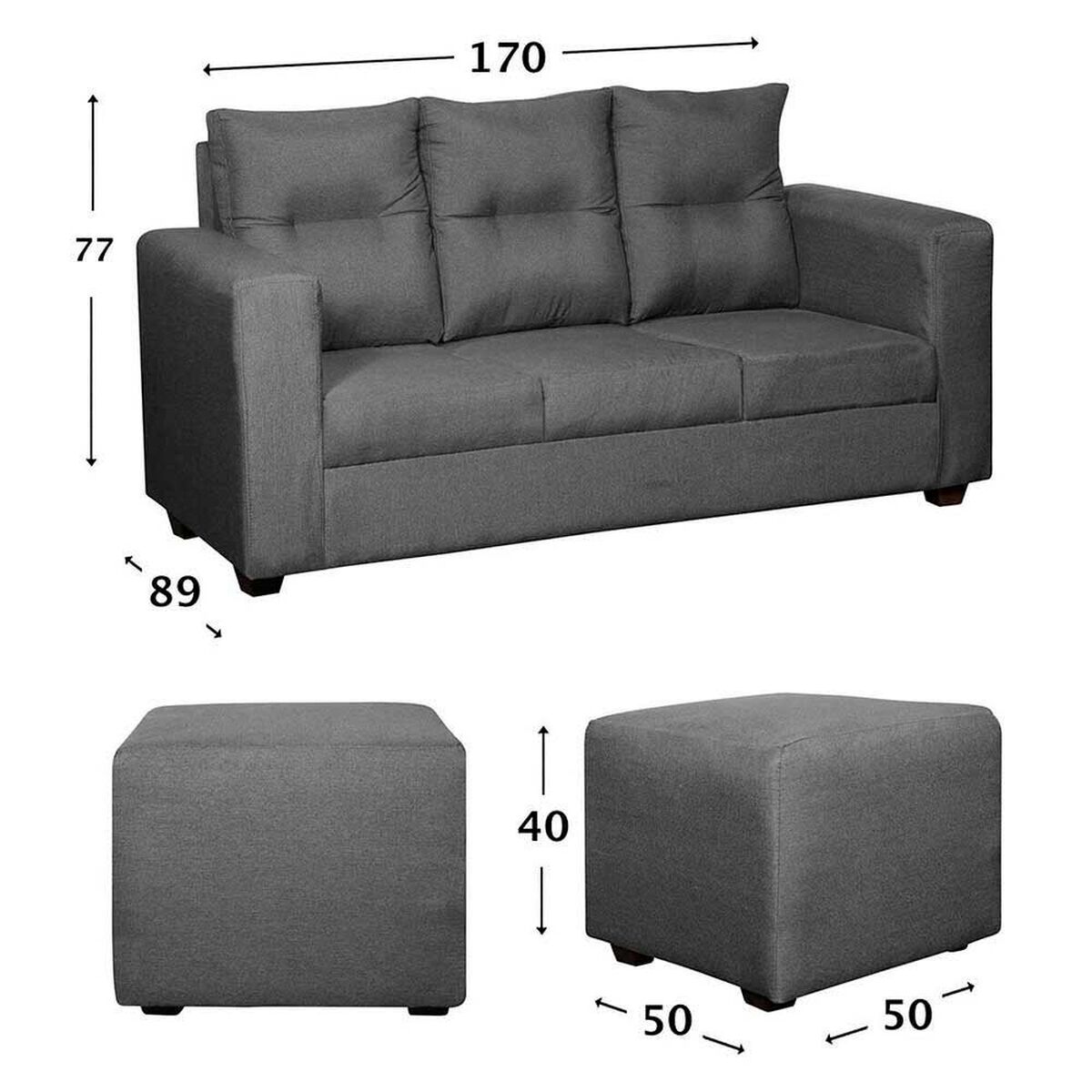 Juego de Living Dise&ntilde;o A&M Home Loreto Sof&aacute; 3 Cuerpos + 2 Pouf 1 Cuerpo  Gris