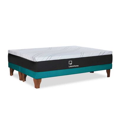 Cama Europea Latam Home Base Dividida Súper King Zen Top Foam Visco Velvet Turquesa
