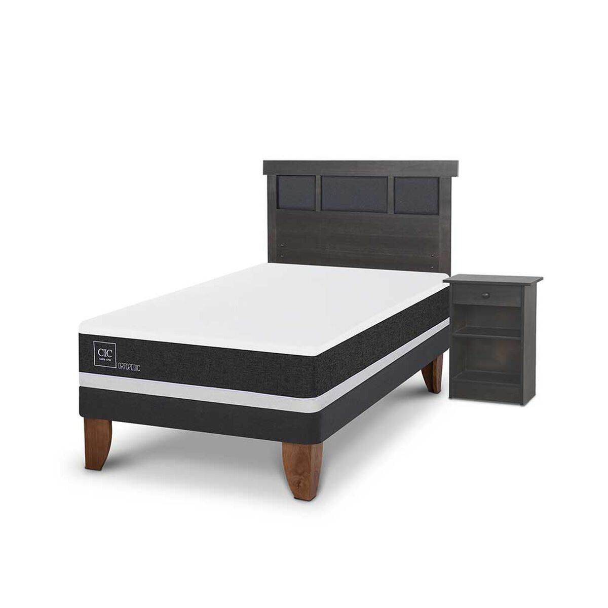 Cama Europea CIC 1,5 Plazas Ortopedic + Respaldo + Velador Dublin