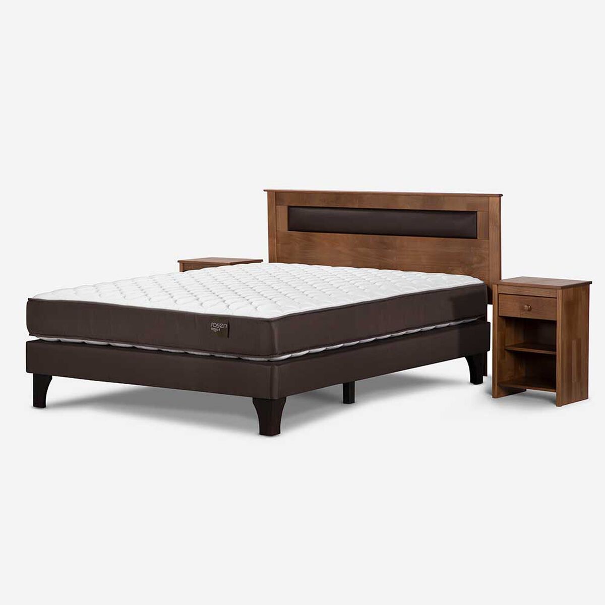 Cama Europea Rosen 2 Plazas Ergo T + Respaldo + 2 Veladores
