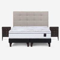 Cama Europea Rosen Base Dividida 2 Plazas Art 4 + Respaldo + 2 Veladores Niebla