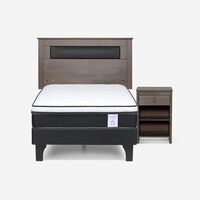 Cama Europea Rosen 1,5 Plazas New Style 6 + Respaldo Ferrera Gris + Velador