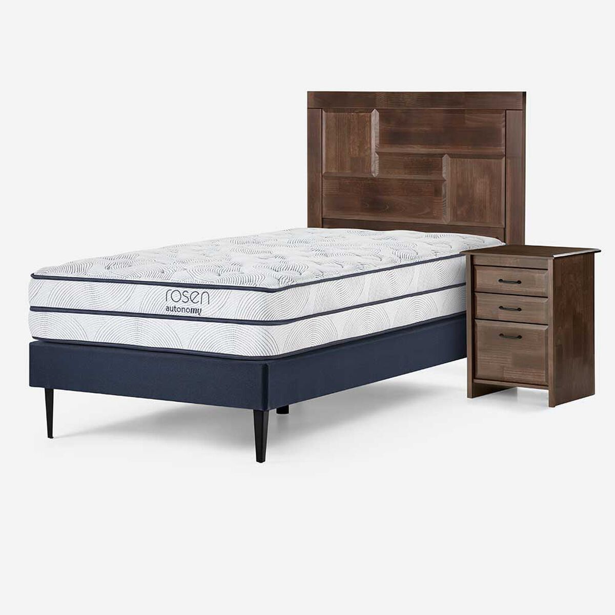 Cama Europea Rosen 1,5 Plazas Autonomy + Respaldo + Velador Dolce