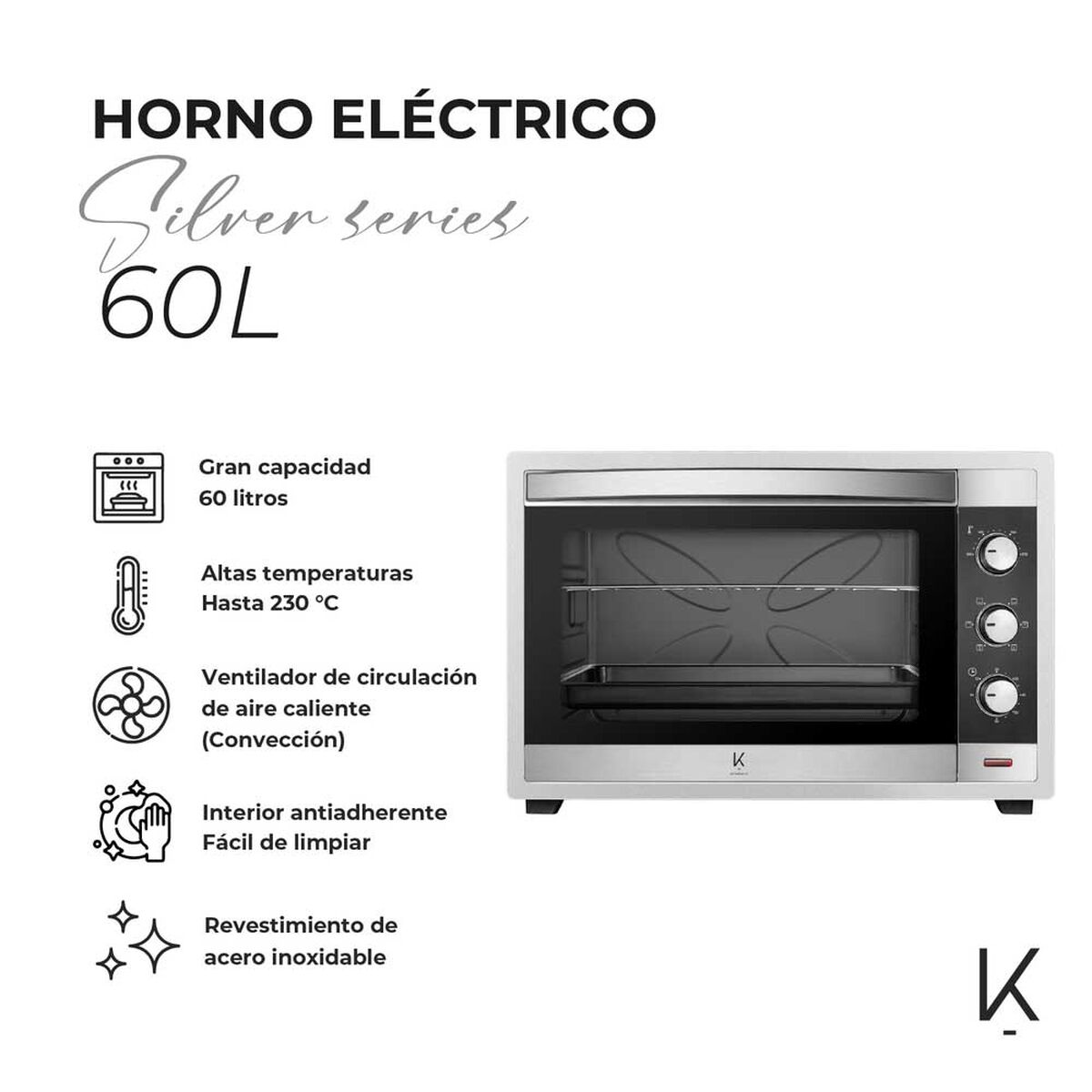 Horno Eléctrico Kitchen-it Silver Series 60L 60 lts.