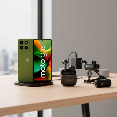 Combo Celular Motorola Moto G15 4G 128GB 6,7" Verde + Audifono Fiddler Colors Negro + Set Cargador Auto Kioto