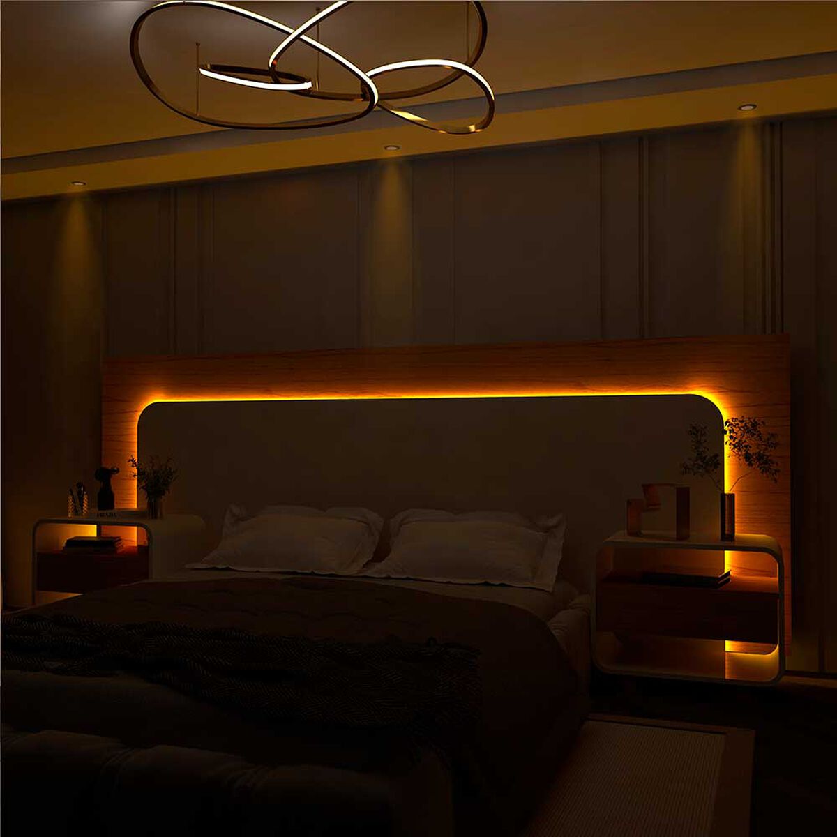 Respaldo 2 Plazas + 2 Veladores Decocasa Innova Led Natural Off White