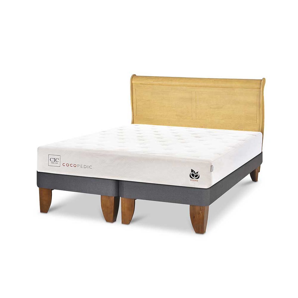 Cama Europea CIC Base Dividida King Cocopedic + Respaldo Miro Mostaza