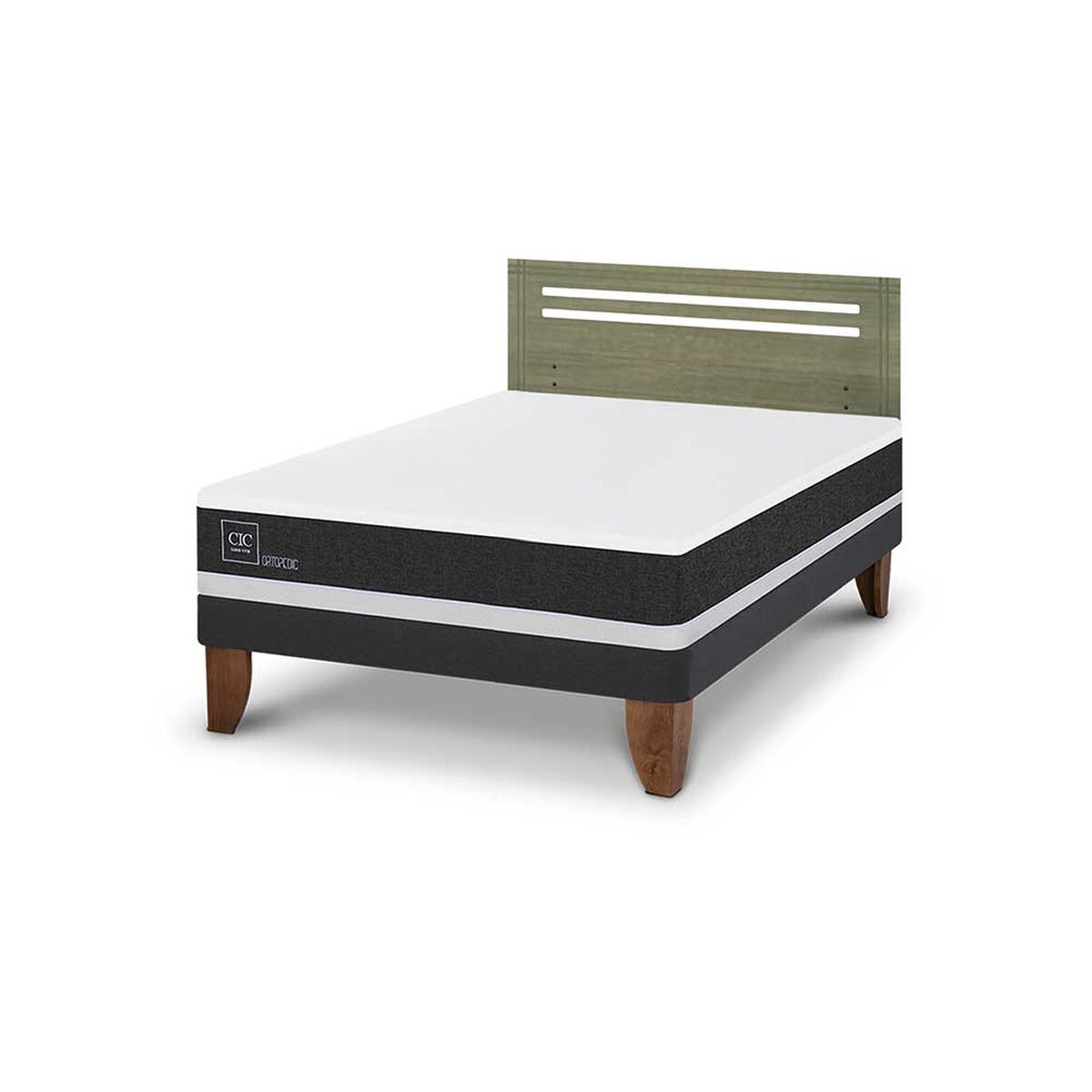 Cama Europea CIC 2 Plazas Ortopedic + Respaldo Munich Olivo