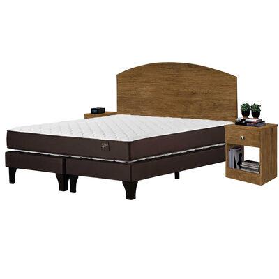 Imagen 1 del producto Combo Cama Europea Rosen Base Dividida 2 Plazas Ergo T + Respaldo + 2 Veladores Casanova 2 Plazas Jequitiba