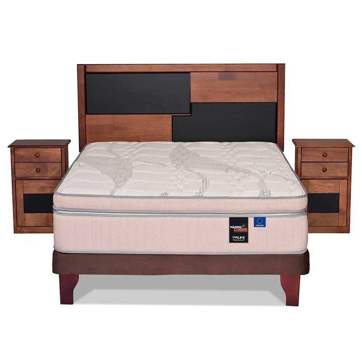 Cama Europea 2 Plazas Gris M&aacute;ximo Cobre + Set Maderas