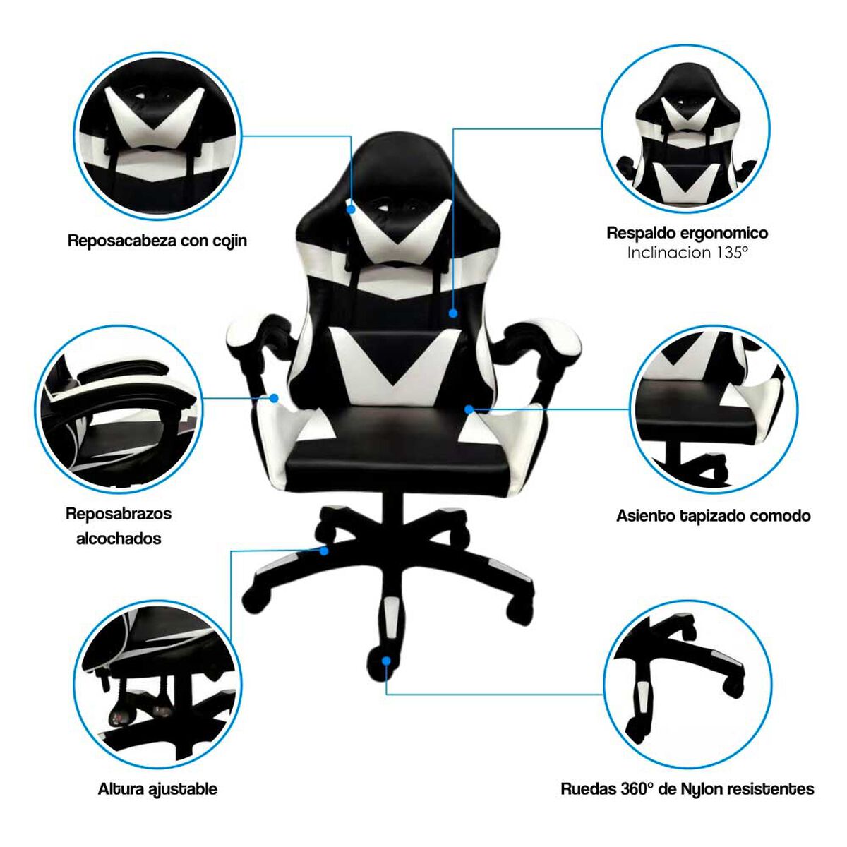 Silla Gamer Arthome Tokio Negra Blanca