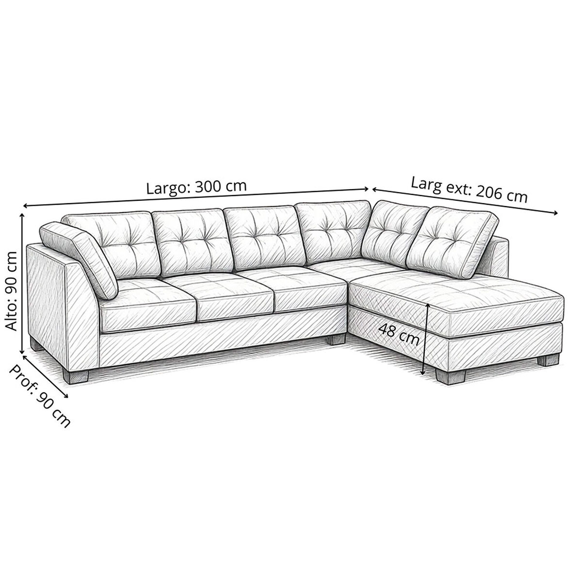 Seccional Derecho Muebles MPR Edimburgo 5 Cuerpos Gris Medio