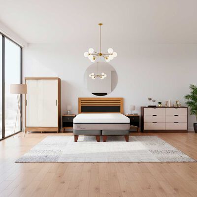 Combo Cama Europea CIC Base Dividida 2 Plazas Balance + Respaldo 2 Plazas + 2 Veladores Casanova + Cl&oacute;set Casanova Fit 2 Puertas + C&oacute;moda Casanova Pisa 6 Cajones
