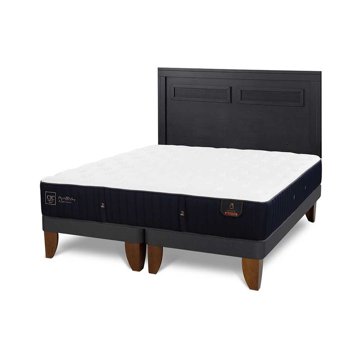 Cama Europea CIC Base Dividida 2 Plazas Premium + Respaldo Milan Negro