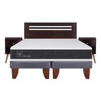 Cama Europea CIC Base Dividida 2 Plazas Ortopedic + Respaldo + 2 Veladores New Munich